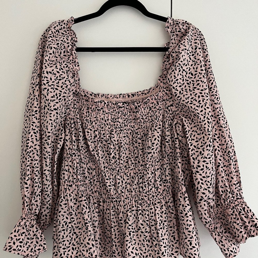 Smocked Peplum Long Sleeve Top